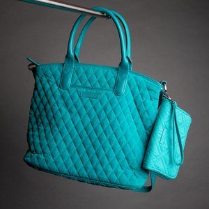 Vera Bradley Teal Satchel Purse Bag with matching wallet